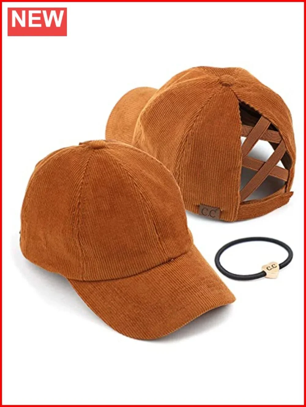 Stone Washed Corduroy Criss-Cross Ponytail Baseball Cap Adjustable